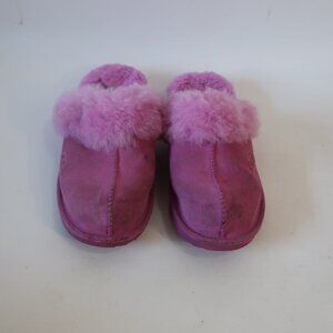 Girls Kids Ugg Cozy Pink Suede Sheepskin Fur Lined Mule Slippers 3